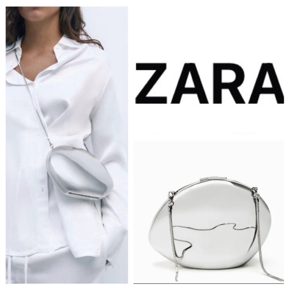 Zara NWOT silver round box bag clutch bag